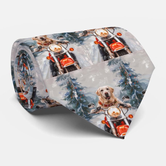 Labrador Dog Riding Motorrad Weihnachten Krawatte (Gerollt)