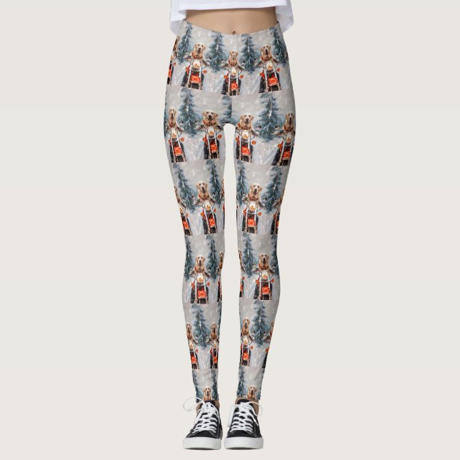 Labrador Dog Riding Motorrad Weihnachten Leggings (Vorderseite)