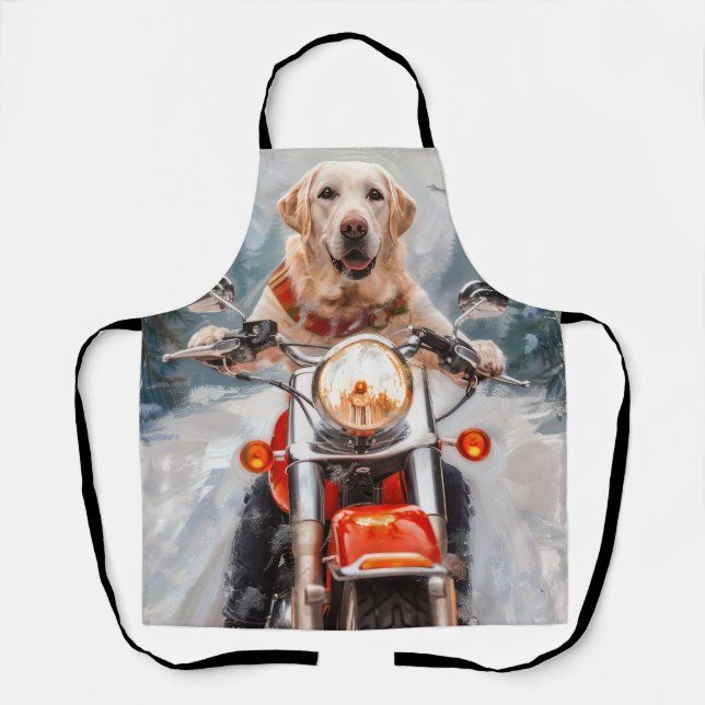 Labrador Dog Riding Motorrad Weihnachten Schürze (Vorderseite)