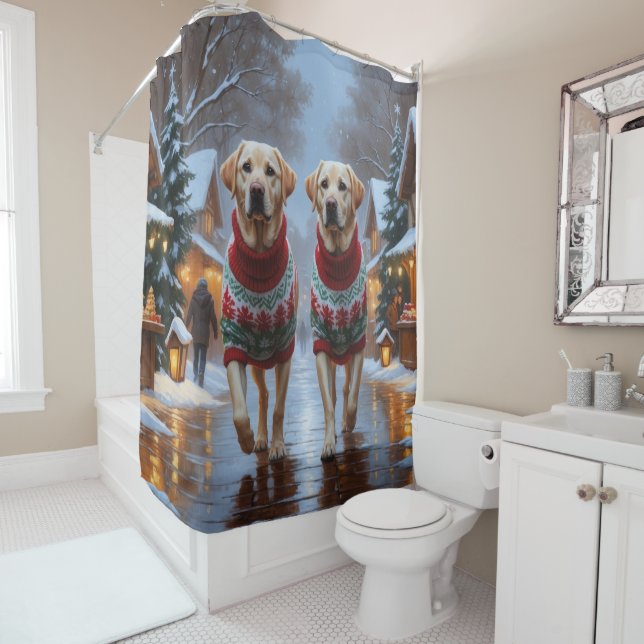 Labrador Dogs Christmas Snow Holiday Duschvorhang (Beispiel)