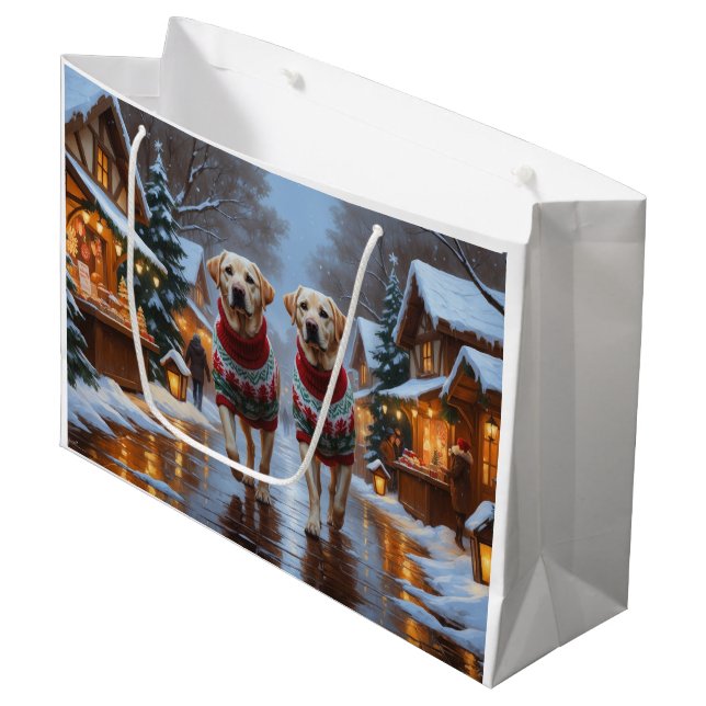 Labrador Dogs Christmas Snow Holiday Große Geschenktüte (Vorderseite Schrägansicht)