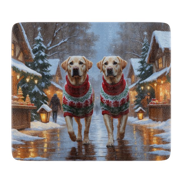 Labrador Dogs Christmas Snow Holiday Schneidebrett (Vorderseite)