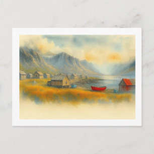 Labrador-Dorf mit rotem Boot, Postkarte