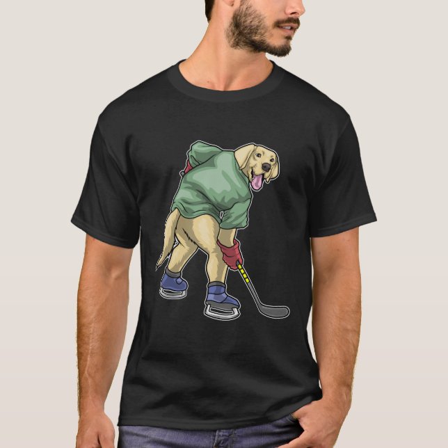 Labrador Eishockey Eishockeystick T-Shirt (Vorderseite)