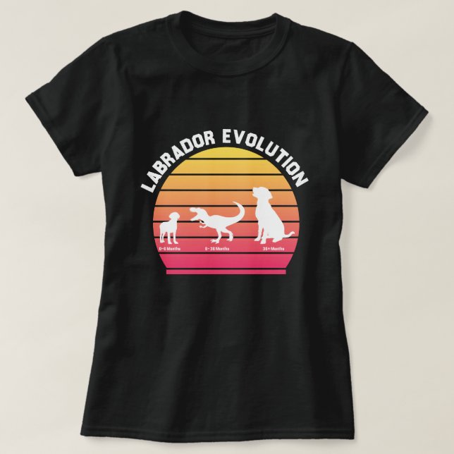 Labrador Evolution Funny White Silhouette Sunset T-Shirt (Design vorne)