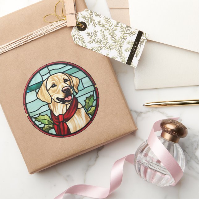 Labrador gestettetes Glass Weihnachten Runder Aufkleber (Schenken)
