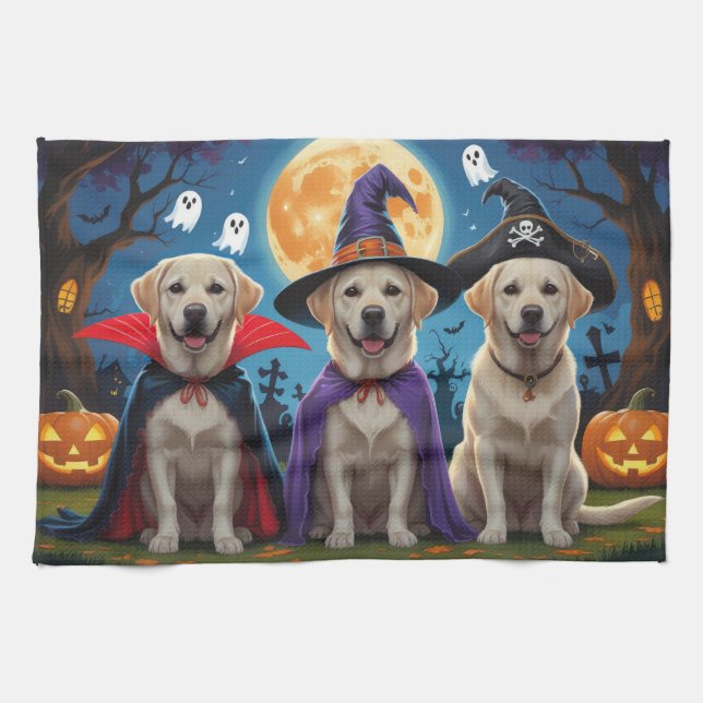 Labrador Hogs Pumpkin Halloween Funny Geschirrtuch (Horizontal)