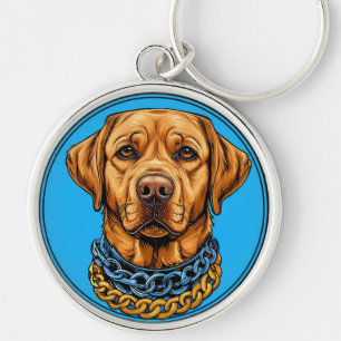 Labrador-Hund auf blauem Hintergrund mit Ketten Schlüsselanhänger