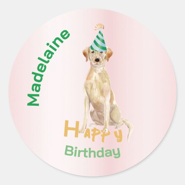 Labrador Hund Happy Birthday Runder Aufkleber (Vorderseite)
