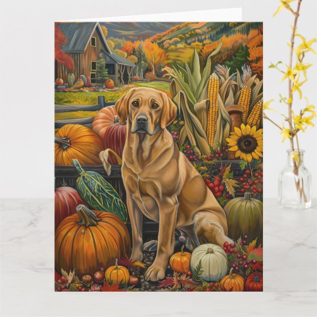 Labrador Hund Herbsternte Erntedank Karte (Gelbe Blume)