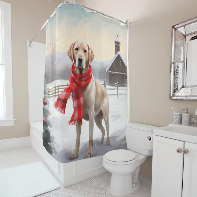 Labrador Hund im Schnee Weihnachten Duschvorhang (Beispiel)