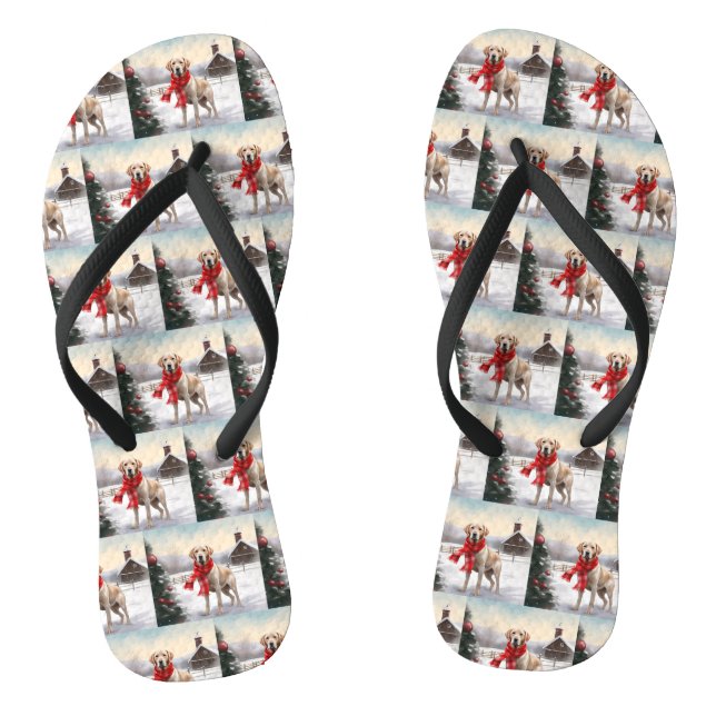 Labrador Hund im Schnee Weihnachten Flip Flops (Fußbett)