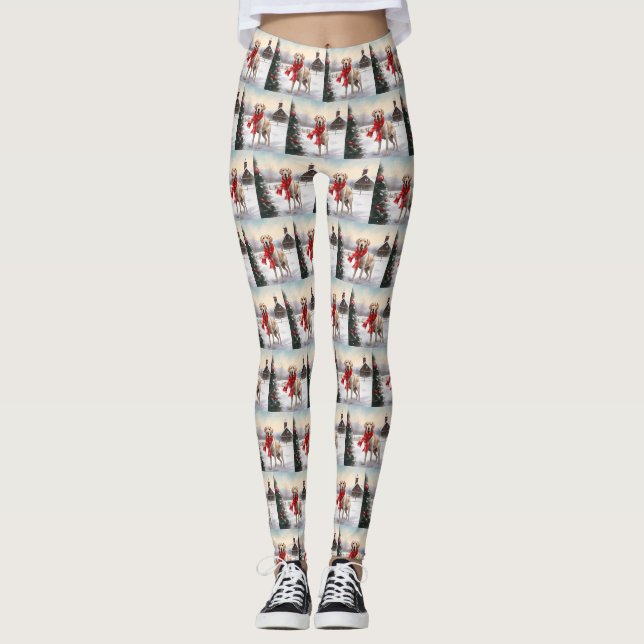 Labrador Hund im Schnee Weihnachten Leggings (Vorderseite)