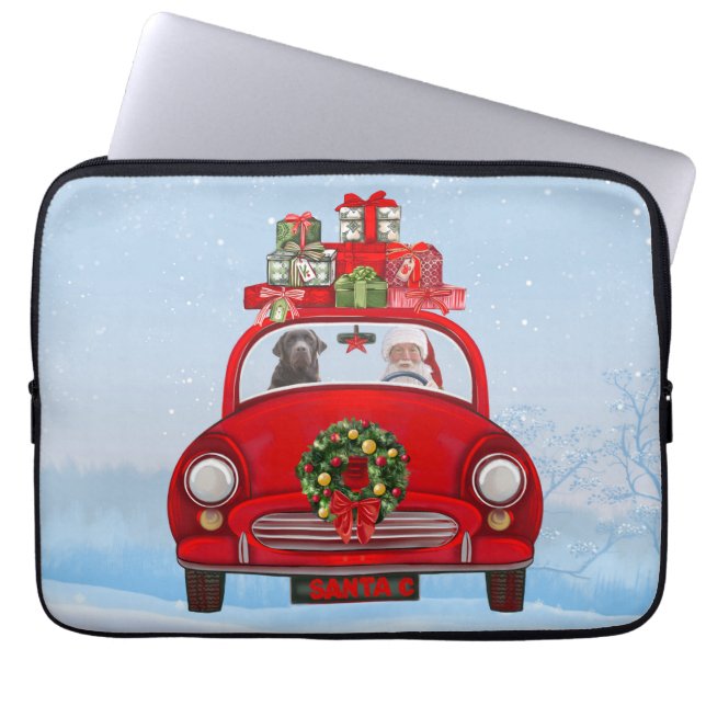Labrador Hund in Auto mit dem Weihnachtsmann Laptopschutzhülle (Vorderseite)