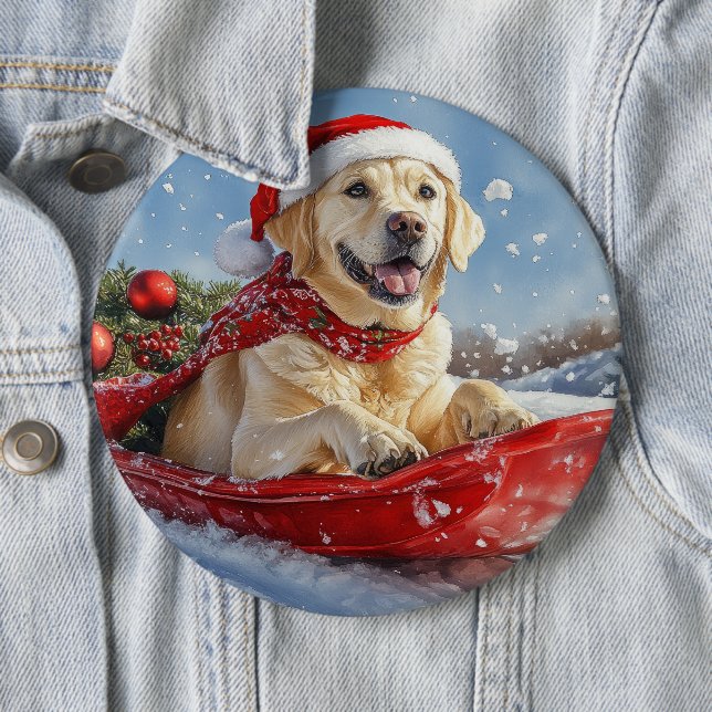Labrador Hund in Sledge Let it Snow Christmas Button (Beispiel)