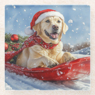 Labrador Hund in Sledge Let it Snow Christmas Glasuntersetzer