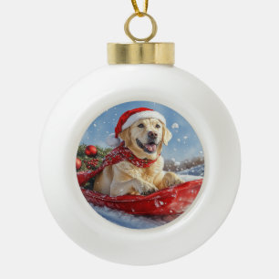 Labrador Hund in Sledge Let it Snow Christmas Keramik Kugel-Ornament