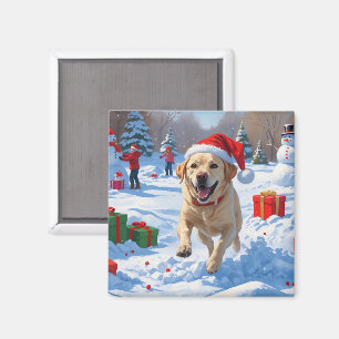 Labrador-Hund läuft im Schnee mit Weihnachtsmütze Magnet