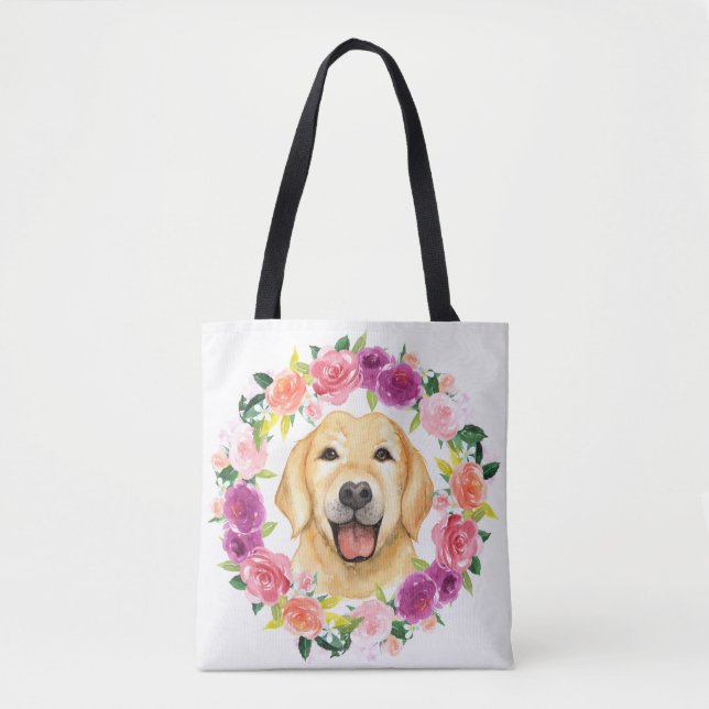 Labrador-Hund mit Blumenwreath-Taschen-Tasche Tasche (Vorderseite)