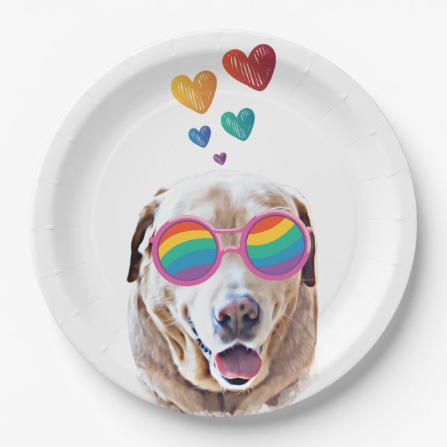 Labrador Hund mit HerzValentinstag Pappteller (Vorderseite)