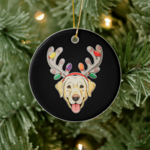 Labrador-Hund-Rentier-Geweih-Weihnachtslichter Keramik Ornament