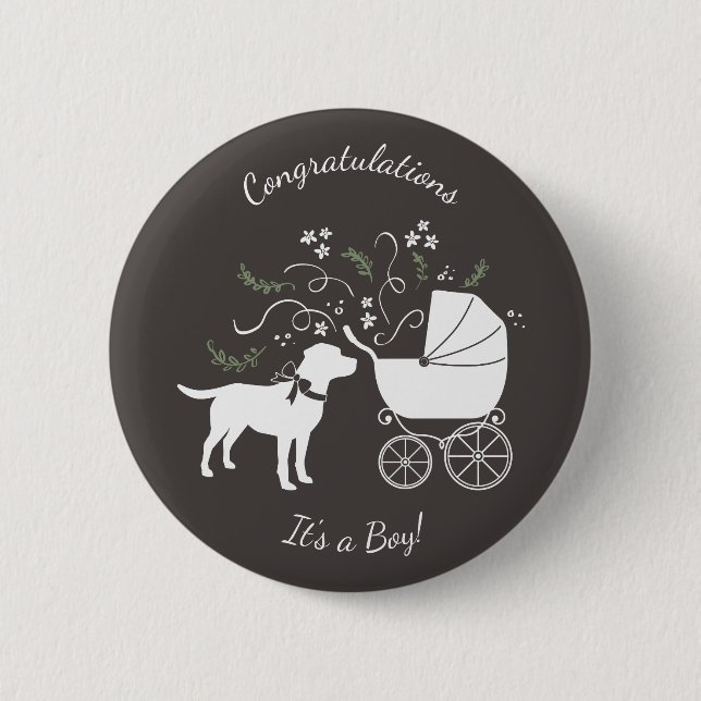 Labrador Hund Thema Babydusche Geschlecht neutral Button (Vorderseite)