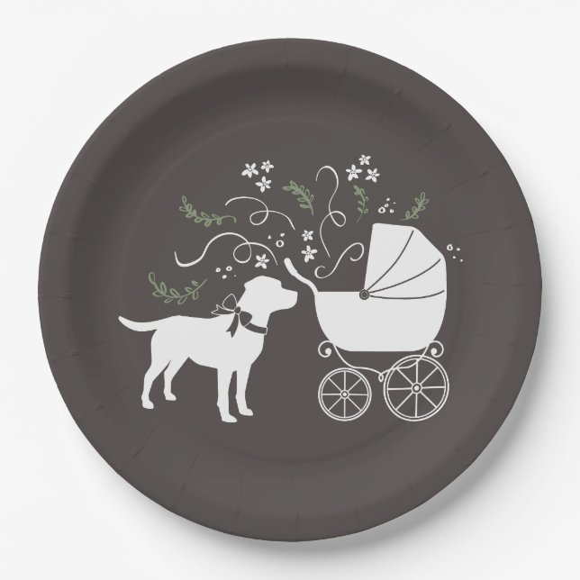 Labrador Hund Thema Babydusche Geschlecht neutral Pappteller (Vorderseite)