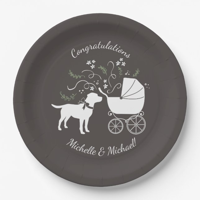 Labrador Hund Thema Babydusche Geschlecht neutral Pappteller (Vorderseite)