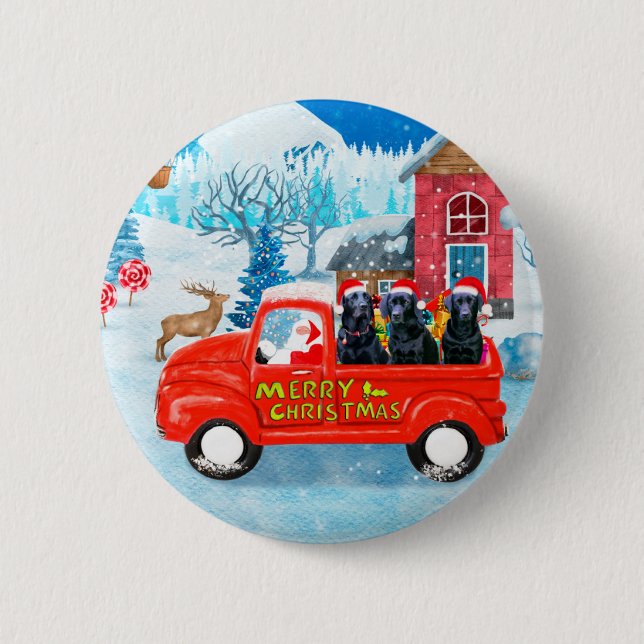 Labrador Hund Weihnachts-LKW Schnee Button (Vorderseite)