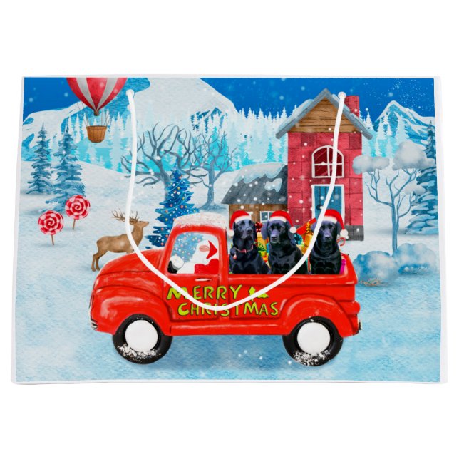 Labrador Hund Weihnachts-LKW Schnee Große Geschenktüte (Vorderseite)