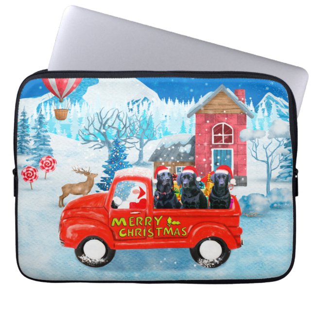 Labrador Hund Weihnachts-LKW Schnee Laptopschutzhülle (Vorderseite)