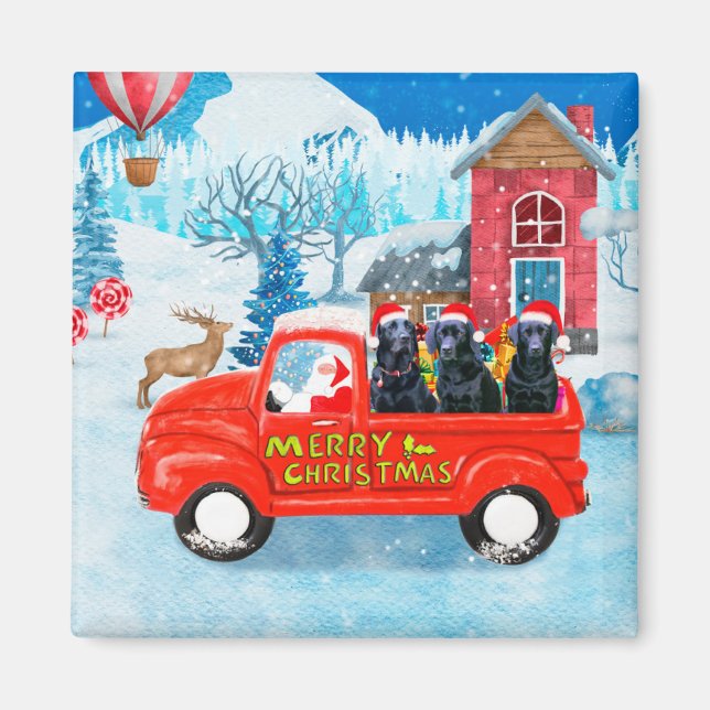 Labrador Hund Weihnachts-LKW Schnee Magnet (Vorne)