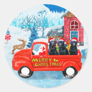 Labrador Hund Weihnachts-LKW Schnee Runder Aufkleber