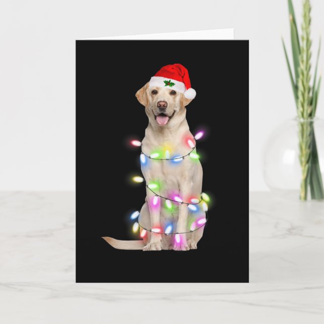 Labrador Hund Weihnachtsbaum Lichter Weihnachten W Karte (Vorderseite)