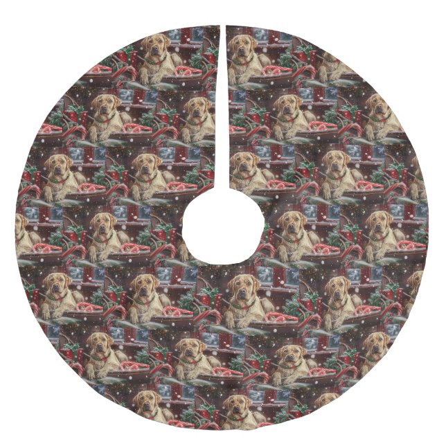 Labrador Hund Weihnachtsfest Polyester Weihnachtsbaumdecke (Vorderseite)