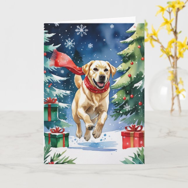 Labrador Hund Weihnachtsgrüßen Karte (Gelbe Blume)