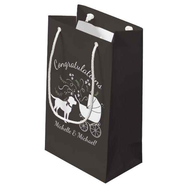 Labrador Hunde Babydusche Labrador Grau Geschlecht Kleine Geschenktüte (Rückseite Schrägansicht)