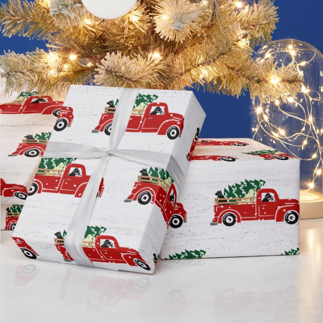 Labrador Hunde in Red Christmas Truck Wrapping Pap Geschenkpapier (Feiertage)