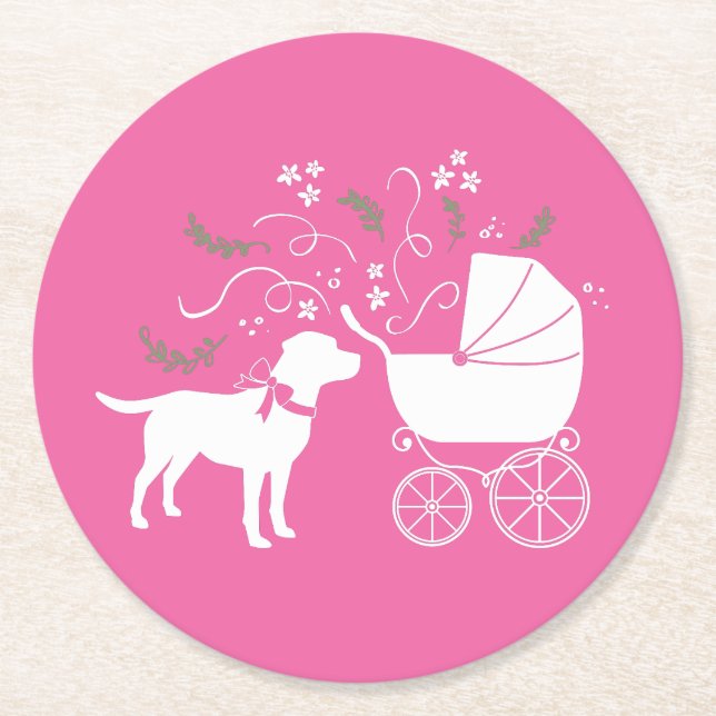 Labrador Hunde Kinderdusche Pink Girl Labrador Runder Pappuntersetzer (Vorderseite)