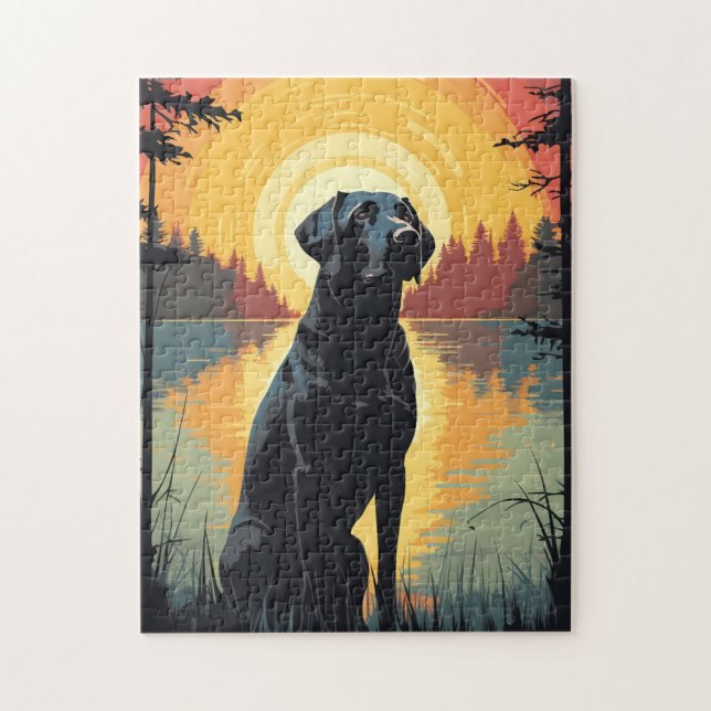 Labrador im Wald bei Sonnenuntergang (Vertikal)