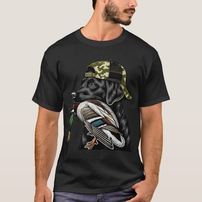 Labrador Jagd Hund mit Ente Hallo Jagd T-Shirt (Vorderseite)
