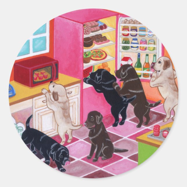Labrador Kitchen Party Painting Runder Aufkleber (Vorderseite)