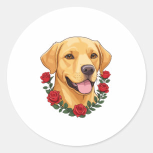 Labrador mit Rote Rosen Runder Aufkleber