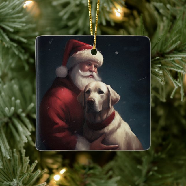 Labrador mit Weihnachtsmann Weihnachten Keramikornament (Baum)