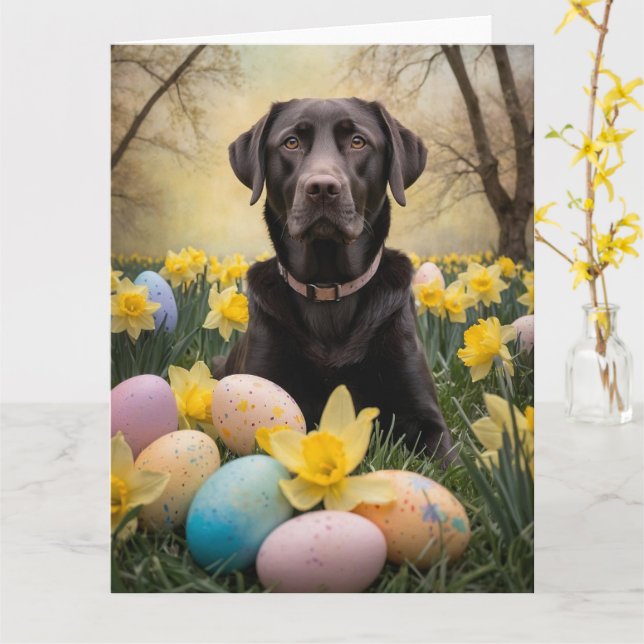 Labrador Ostereier Karte (Gelbe Blume)