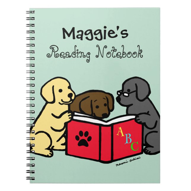 Labrador Puppies Reading Notebook Notizblock (Vorderseite)