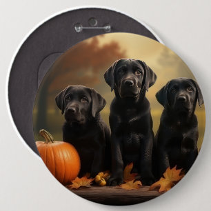 Labrador Puppy Autumn Delight Pumpkin Button