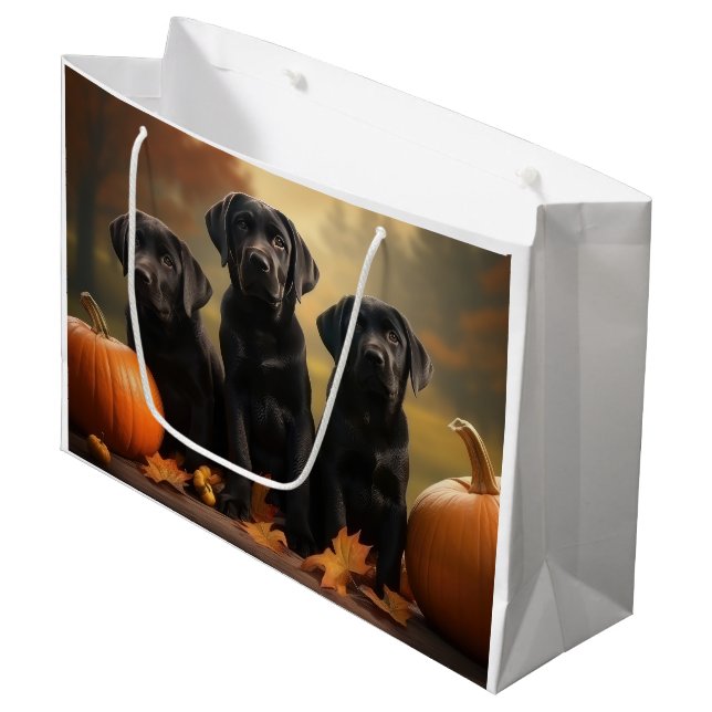 Labrador Puppy Autumn Delight Pumpkin Große Geschenktüte (Vorderseite Schrägansicht)