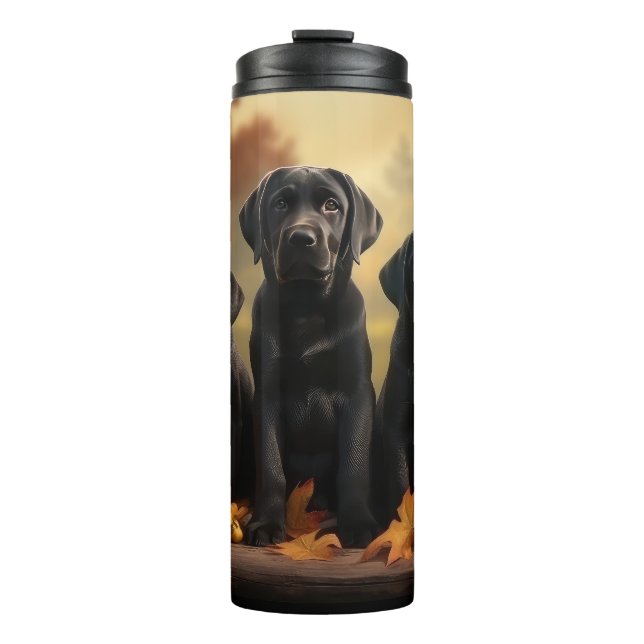 Labrador Puppy Autumn Delight Pumpkin Thermosbecher (Vorderseite)