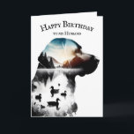 Labrador Retriever Birthday for Husband Karte<br><div class="desc">Doppelte Belichtung einer Labrador Retriever Profil Silhouette mit Enten und einer Bergszene abgeschieden auf weißem Hintergrund. Der Text ist bearbeitbar.</div>